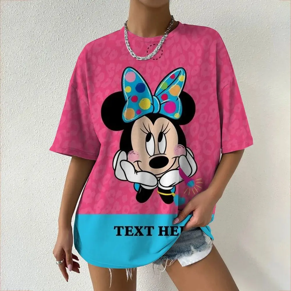 

American Disney Mickey Print Short Sleeved T-shirt for Women, Summer Loose Ins Style Top, Age Reducing Versatile Casual Wear