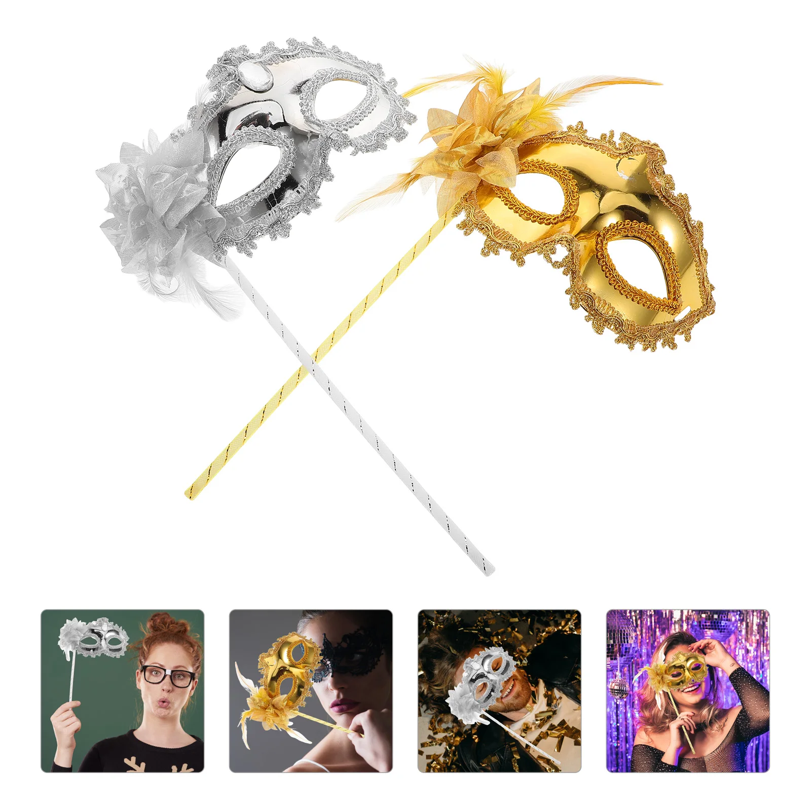 

2pcs Handheld Venetian Mask Princess Side Flower Design Lightweight Durable Masquerade Ball Party Carnival Halloween Mardi Gras