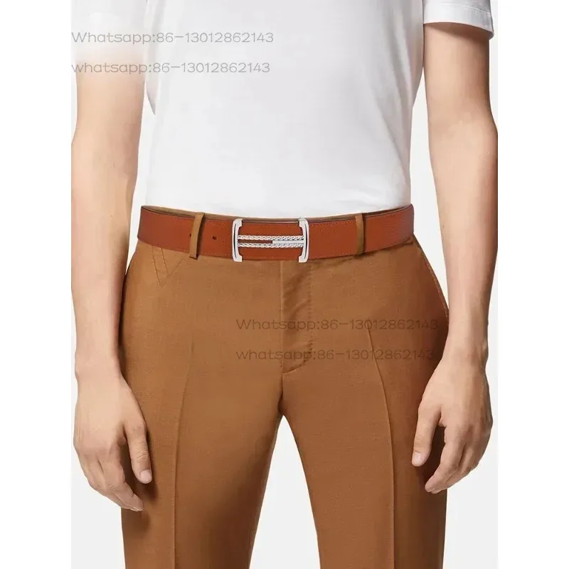 belt men's leather men's high-end belt pure cowhide men's buckle fashion brand smooth buckle belt
