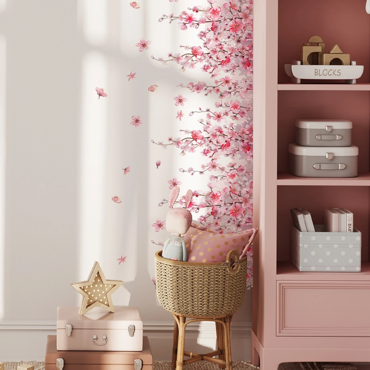 New Creative Pink Rattan Flower Removable Stickers Room Bedroom Wall Beautification Decoration Color Self Adhesive Painting Atmo