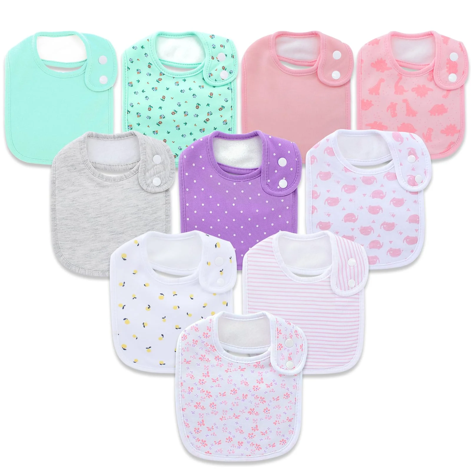 

Waterproof Baby Bibs Organic Cotton Soft Absorbent Baby Bandana Drool Bibs with Adjustable Snaps for Girls Drooling 10P