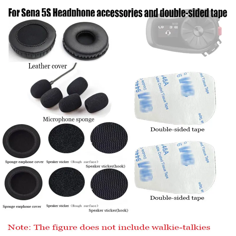 For SENA 5S Bluetooth headset earmuffs Leather cover 45mm sponge microphone sponge and double-sided tape