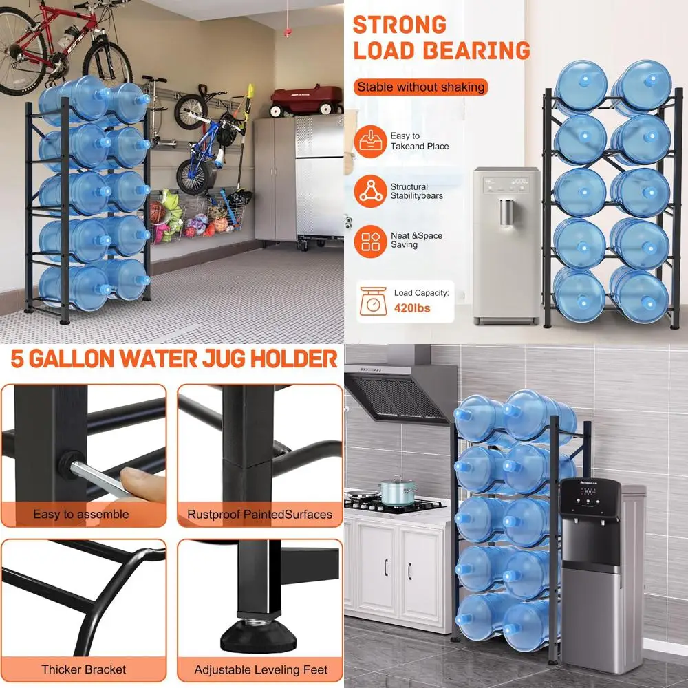 

Стеллаж для 5 бутылей по 10 галлонов, двухрядный, усиленный, для офиса, кухни, гаража, ресторана и спортзала