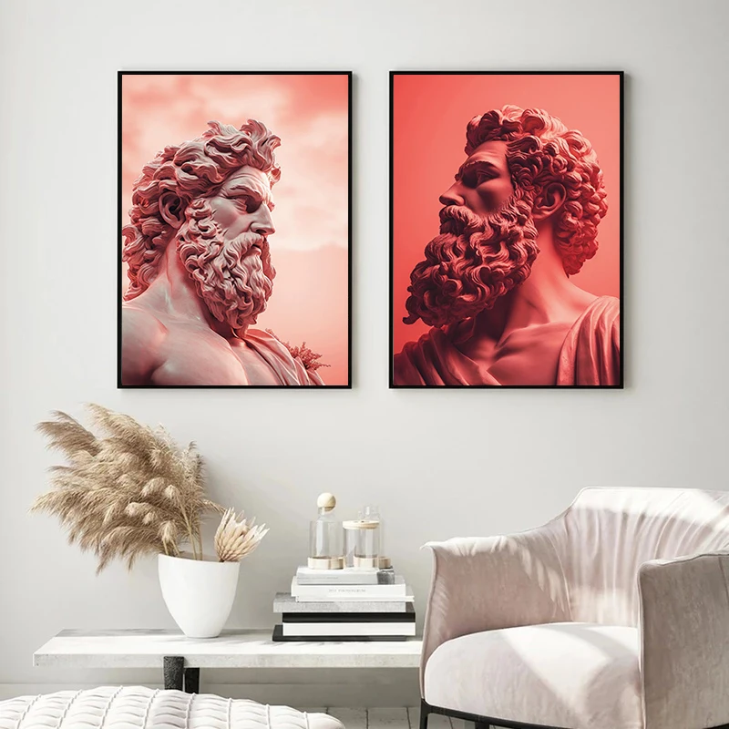 Greek Mythology Statue Poster Medusa Zeus Dike Poseidon Atlas Venus Canvas Painting Wall Art Picture for Living Room Home Decor