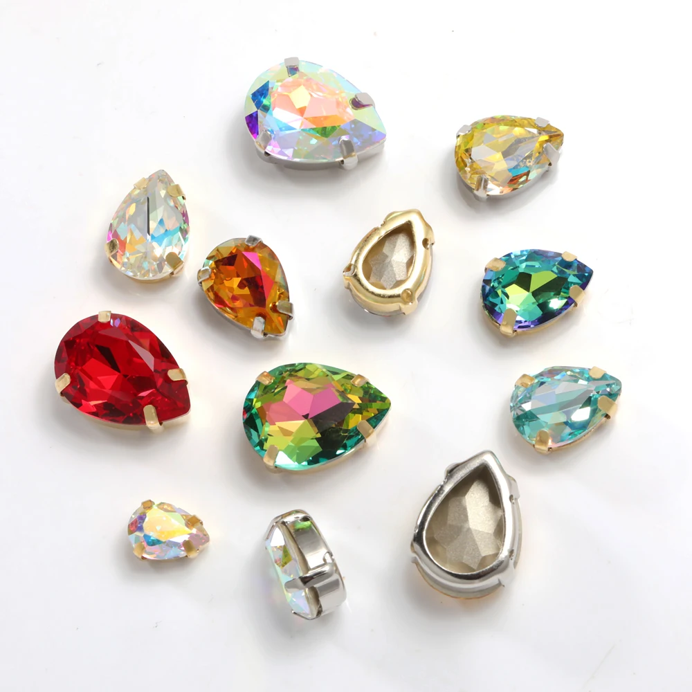 7x10mm 4320 Pear Drop Rhinestones Claw Set Glitter K9 Glass Strass Glue on Rhinestone Crafts Supplies Jewelry Making Accessories