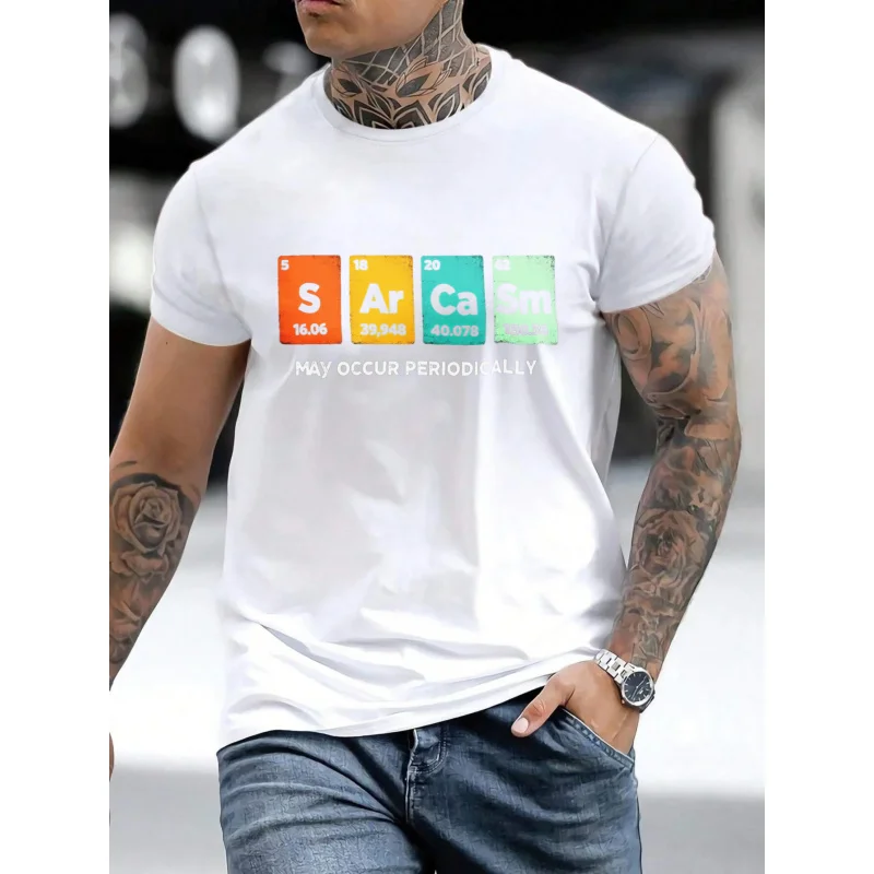 

Men's T-Shirt White Periodic Table Sarcasm Print May Occur Periodically High Quality Cotton 180g
