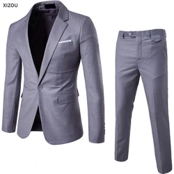 Terno masculino de duas peças, blazers elegantes, casacos de negócios, colete e calças, casacos formais, trajes de casamento luxuosos, 2024