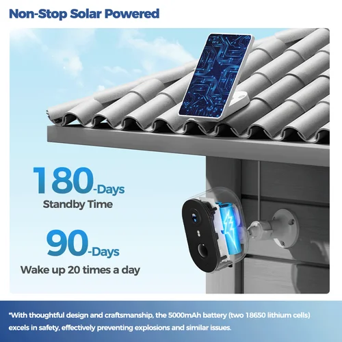 Imagen 2 del producto ALEVIO 2.5K Cámara solar exterior inalámbrica para , cámara de seguridad wifi tiempo de espera ultra largo, detección IA, visión nocturna a color, luz PIR inteligente, cámara de vigilancia casa impermeable.