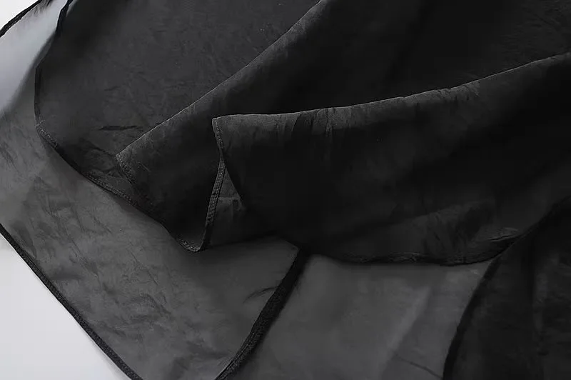 2025 neue Sommer Stehkragen Schwarze Bluse Frauen Mode Sexy Durchsichtig Seide Sonnenschutz Frauen Hemd Casual Weibliche Tops