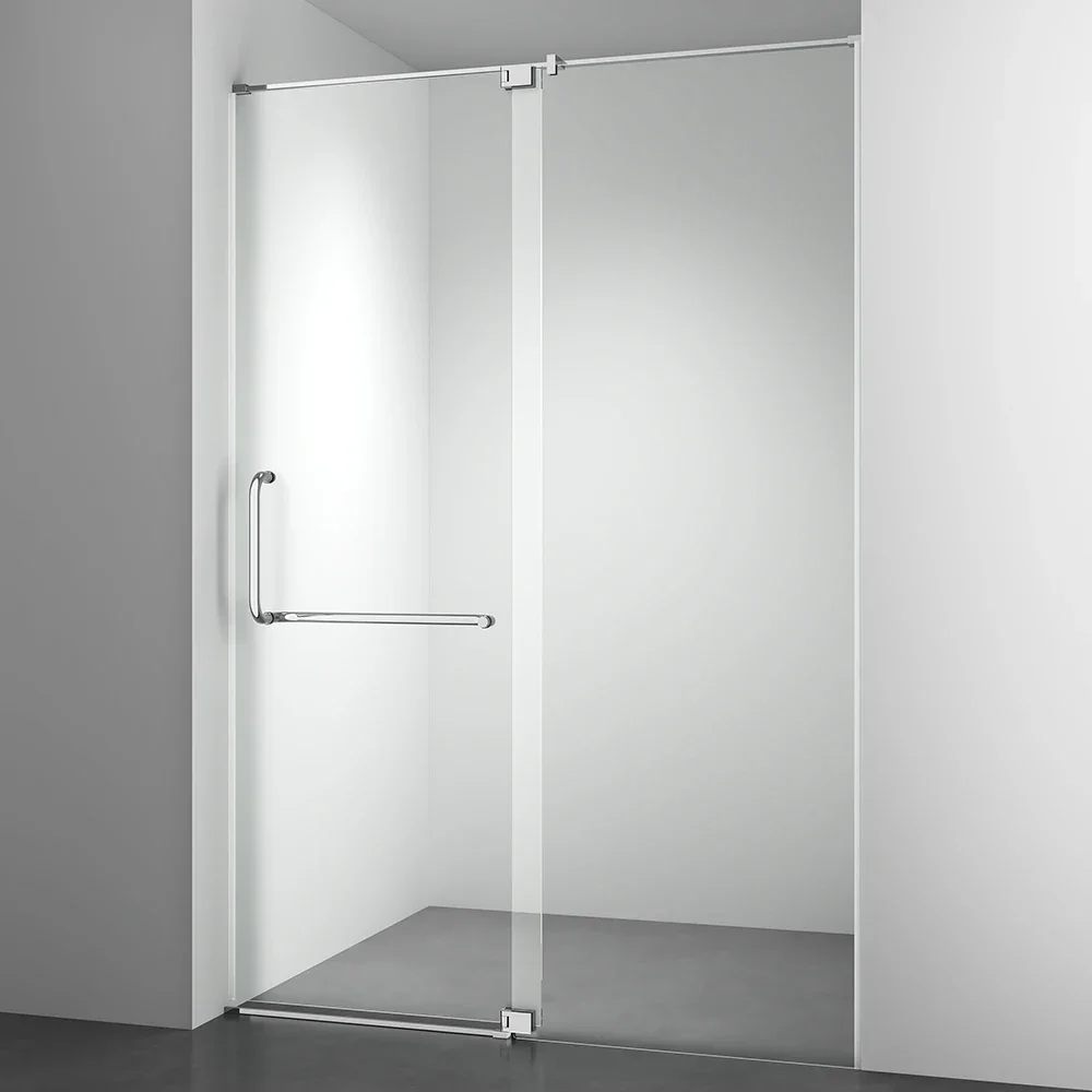 Black Frameless Transparent High Security Tempered Glass Rectangular Glass Partition L-shaped Hinged Shower Door