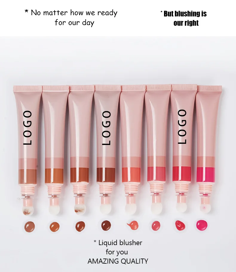 Customized Logo Liquid Blush Cruelty Free Waterproof Blusher Cream Makeup Lip Eye Cheek Tint With Cushion Applicator