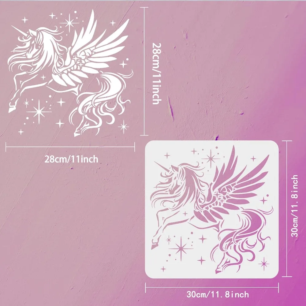 Unicorn Stencil 11.8x11.8inch Reusable Unicorn Pegasus Drawing Template Unicorn and Star Pattern Craft Stencil Dream Theme