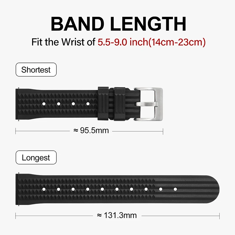 Watchdives New 20mm 22mm Rubber WatchBand Fast Release Soft Universal Strap  Stainless Needle Buckle Replacement Watch Band