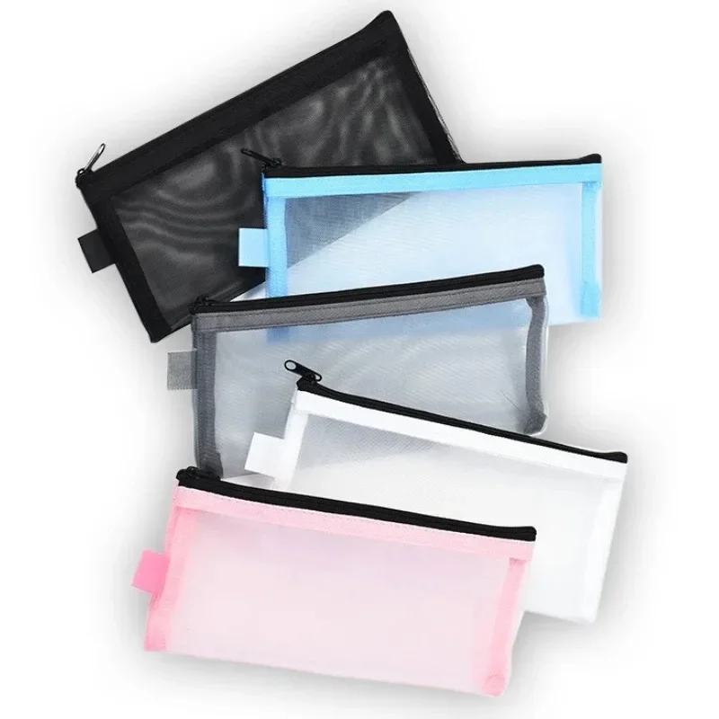 

20PCS Transparent Mesh Pencil Pouch Storage Bag 20.5*9cm Student Large Capacity Stationery Nylon Makeup Portable Travel Handbag