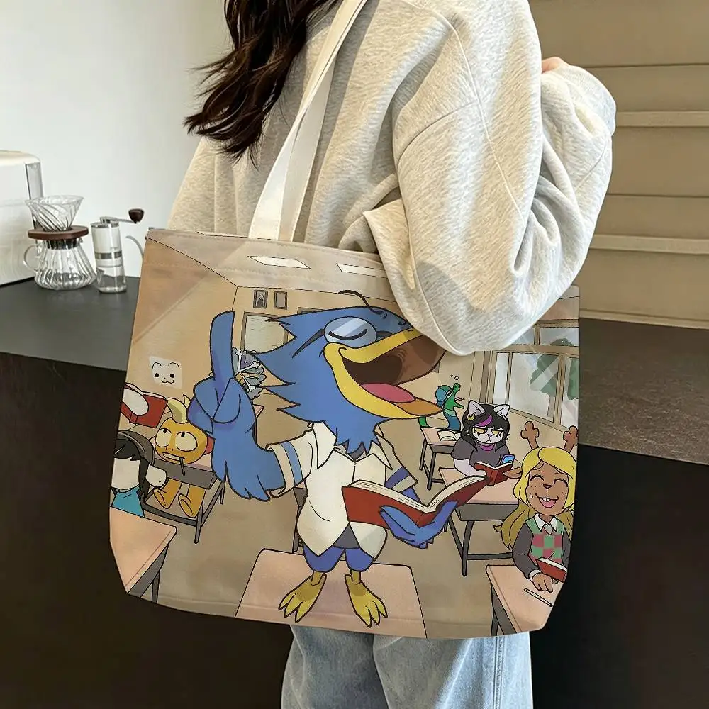 B-Berdly GAME D-Deltarune Cotton Polyester Zipper Tote Bag Large Capacity Shoulder Shopping Handbag