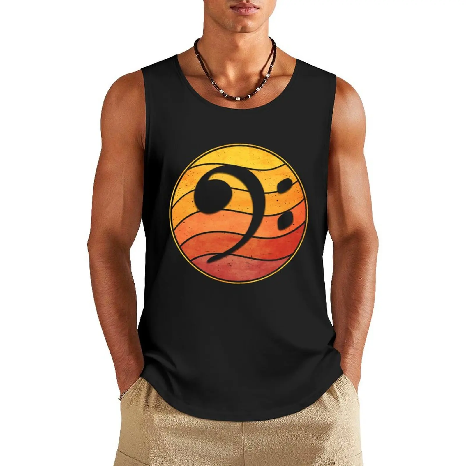 Vintage Bass Clef Tank Top gym clothes for man Sleeveless men T-shirts men Vest