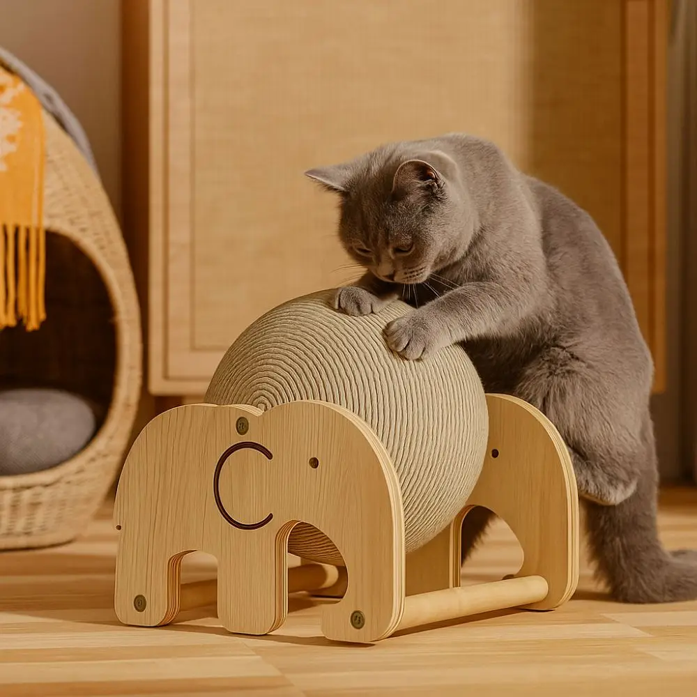 

Wooden Cat Scratching Ball Toy Wear-resistant Non-Slip Cat Scratching Board Stable Kitten Sisal Rope Ball Pet Furniture