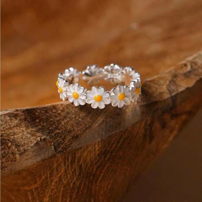 Women's 925 Silver Daisy Ring, Classic Wedding Band