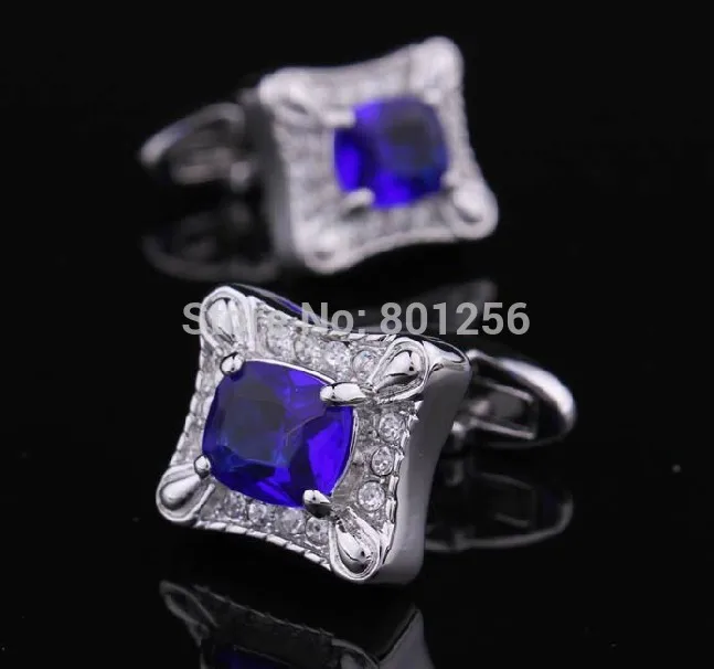   Quality Cufflinks Blue Color Top Crystal Rhinestone Design Hotsale Copper Material Cufflinks whoelsale&retail