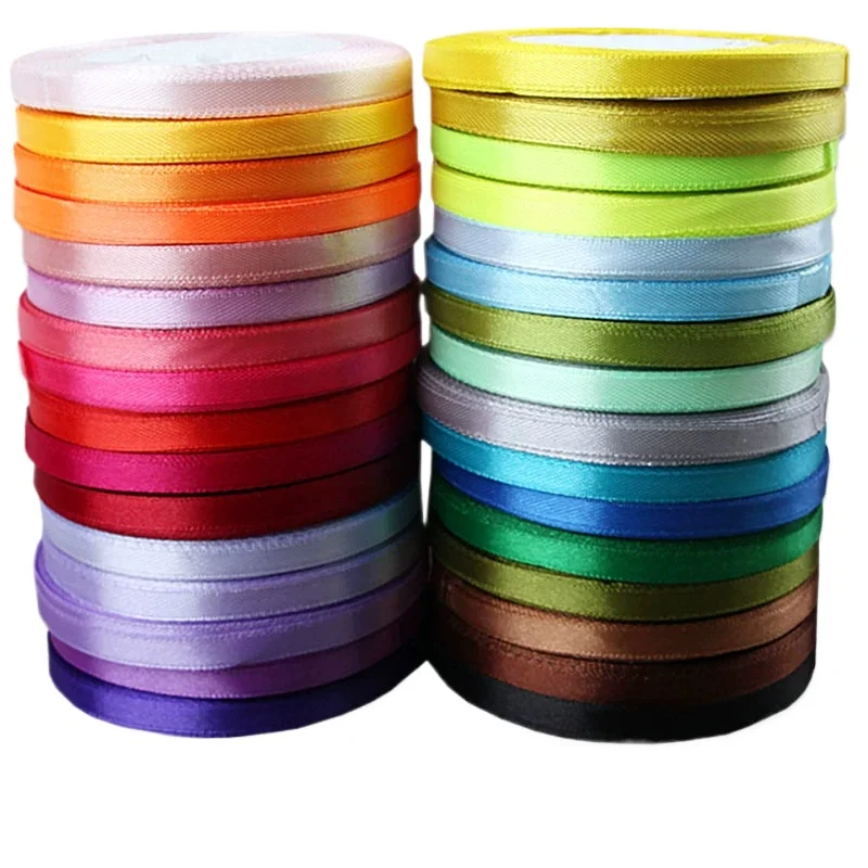 (25야드/롤) 폭 6mm 새틴 리본 DIY 드레스 및 모자 리본 공예 장식 웨딩 크리스마스 파티 장식 수제 리본