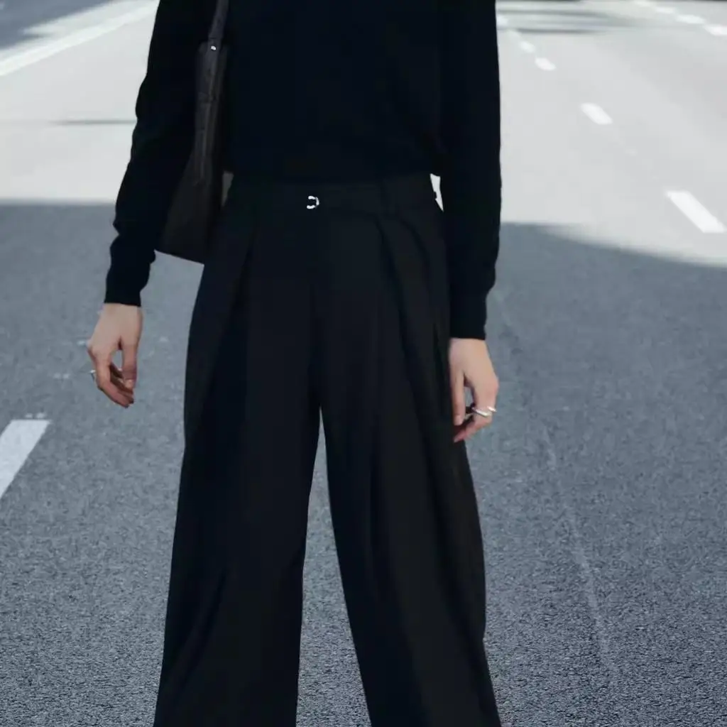 

New Women's High Waist Wide Leg Pants Autumn Winter Casual Trousers with Thin Belt Faion Commute Sle Long Pants