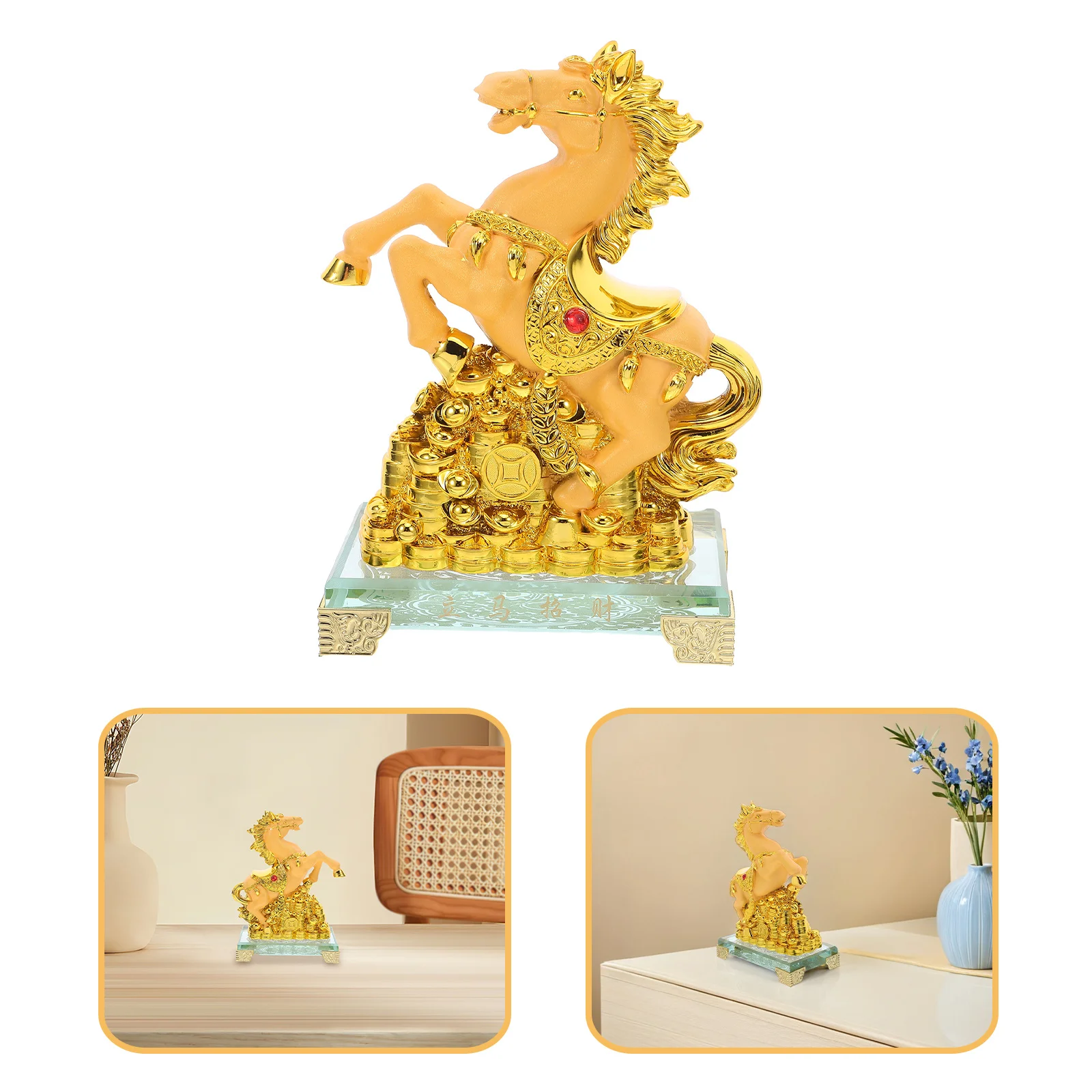 

Golden Horse Statue Resin Craft Luxury Decor for Living Room Desk Indoor Space Elegance Zodiac Animal Ornament Lucky Fortune