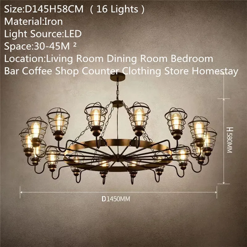 Hongcui American Retro Pendent Lamp Industrial Wind Living Room Restaurant Homestay Loft Clothing Store Cafe Bar Box Chandelier