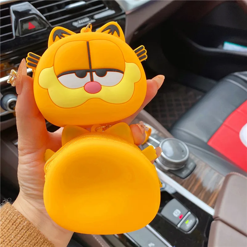 Cartoon Garfield Soft Silicone Key Chain Coin Change Purse Mini Headset Lipstick Storage Bag Couple Pendant Girl Creative Gift