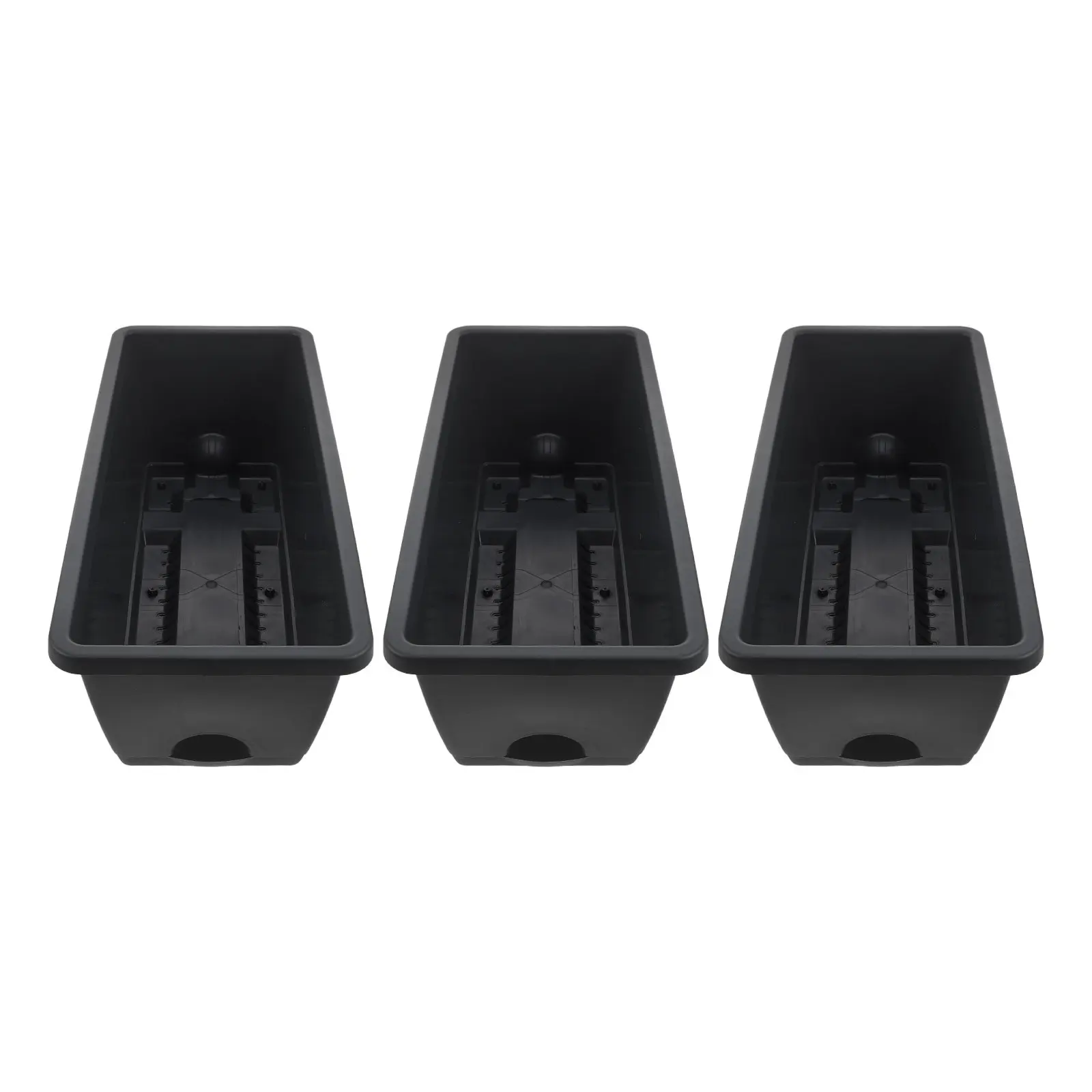 3Pcs Rectangular Window Sill Garden Boxes Resin Planters Dark Grey Bonsai Succulents Flower Pots Drainage Holes Indoor Outdoor