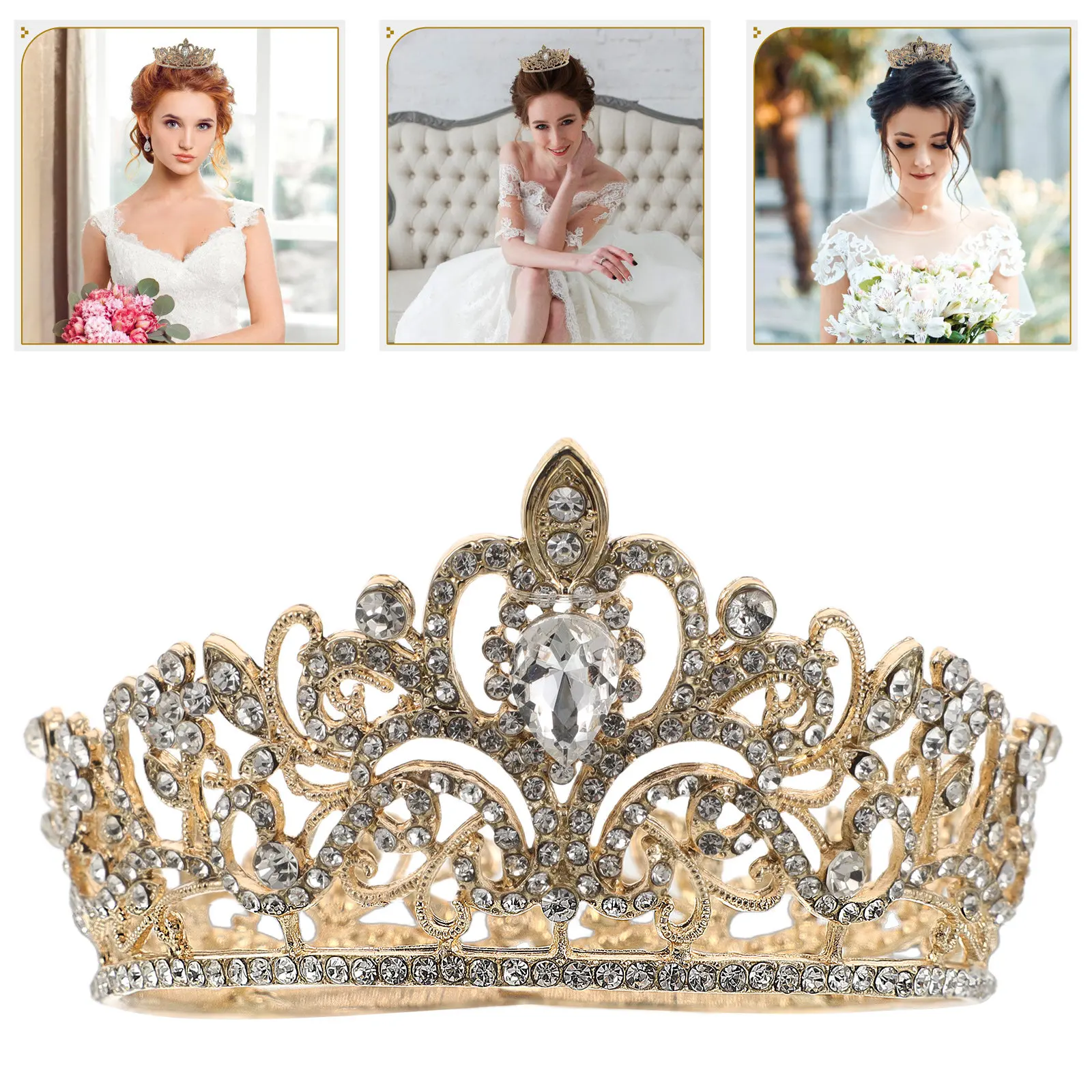 Crystal Bridal Crown Headpiece Rhinestone Wedding Hair Jewelry Comfort Fit Secure All-Day Wear for Bride Wedding Ceremony Party