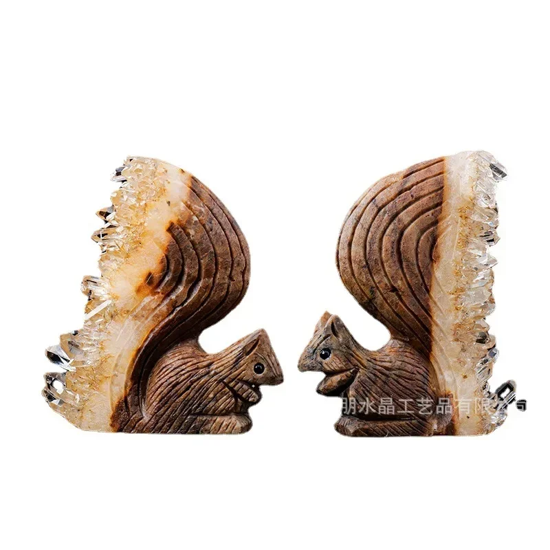1pc Natural Healing Crystal Stone Clear Quartz Cluster Small Squirrel Animal Figurines Home Decoration Birthday Gift