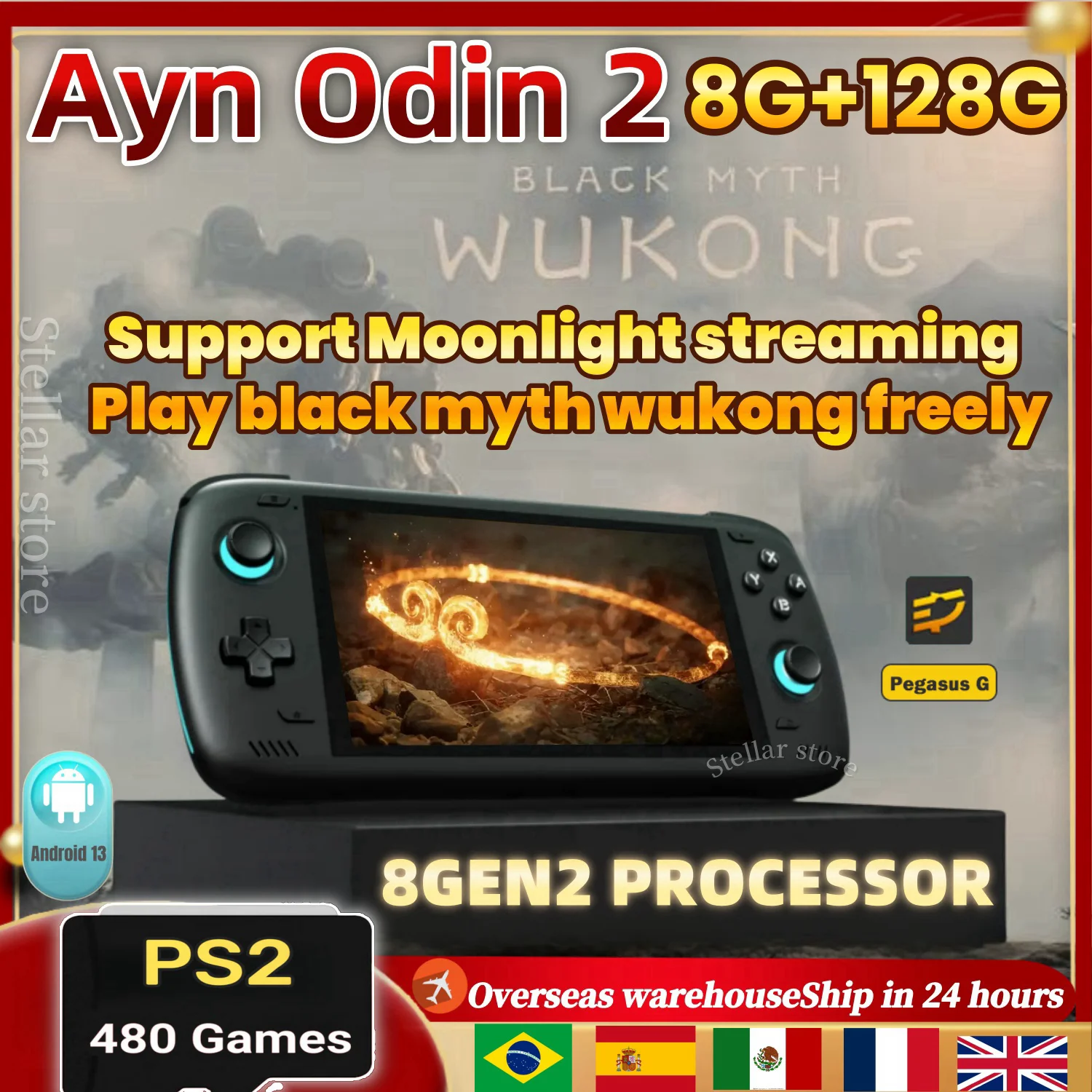 Ayn Odin 2  Retro Handheld Video Player Game Console 6Inch Touch Screen  Android13 8G+128G wukong black myth PSP PS2 480Game