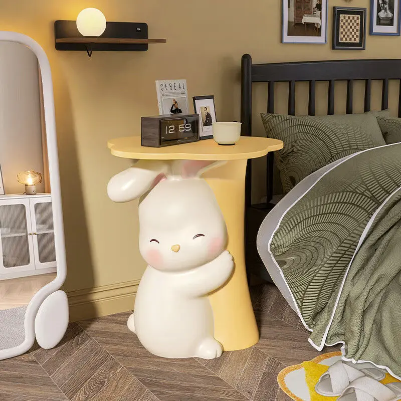 Flowery White Rabbit Floor Ornaments Large Tray Living Room TV Cabinet Decoration Sofa Side Table