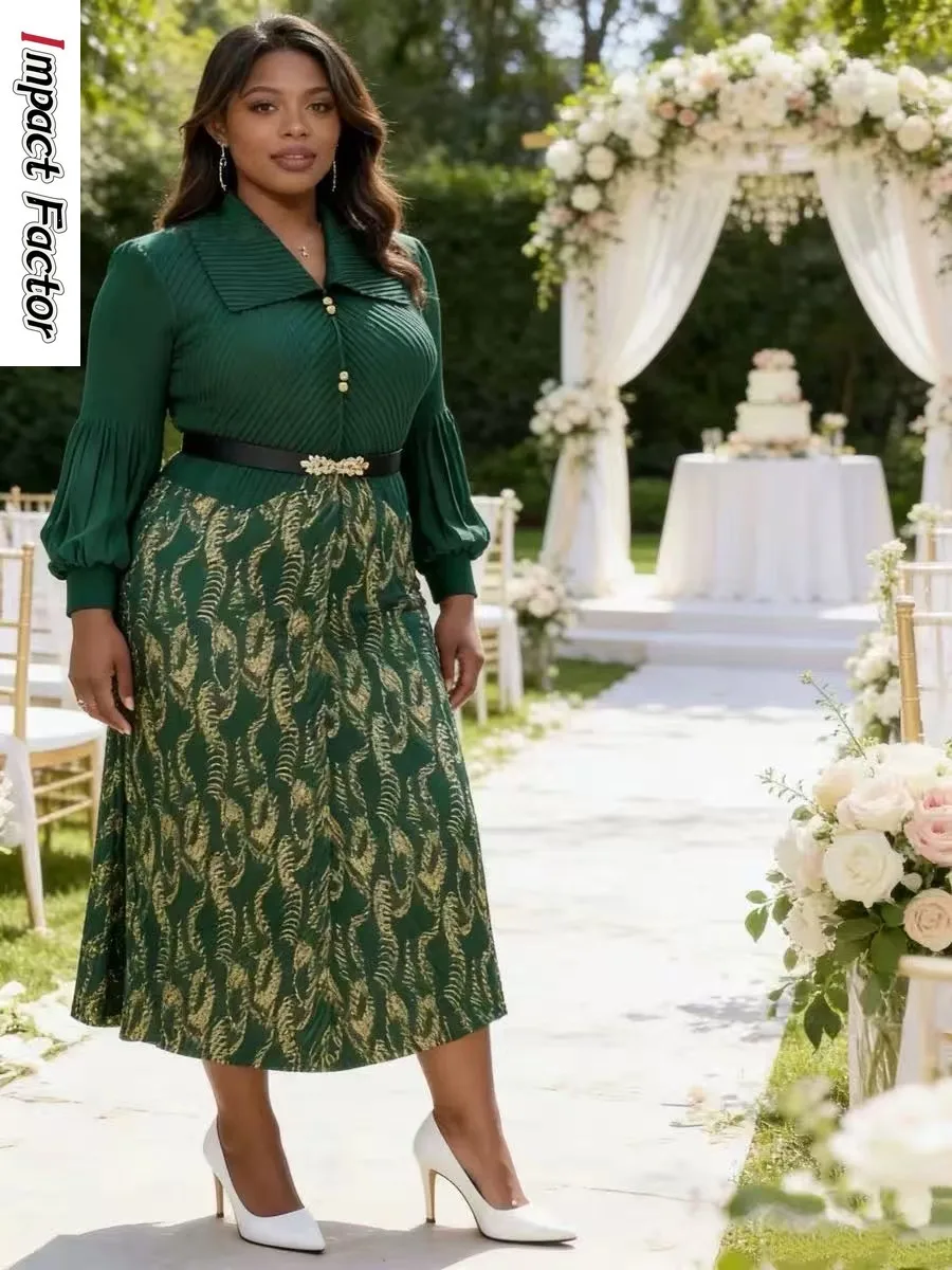 

2026 New Bronzing Dress Lapel Fish Scale Pleated Loose Dress Miyake Pleated African Women's Clothing