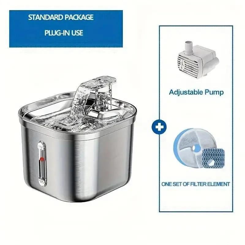 Stainless Steel Automatic Cat Fountain With Filter Visual Water Level 3 Filters And Quiet Pump For Multiple Pets Water Dispenser