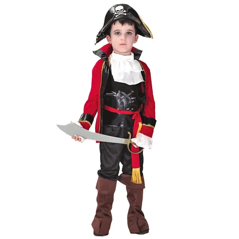 XT8Boys Conjunto de cosplay de pirata del capitán caribeño Jack con sombrero de calavera Piratas marineros traje de estilo militar vestir @ XT6!