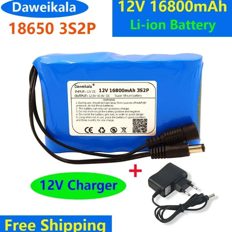 2023 DC 12V 18650 Battery Pack 16800mAh Rechargeable Batteries 12.6V PCB Lithium Battery Pack Protection Board +12.6V 1A Charger