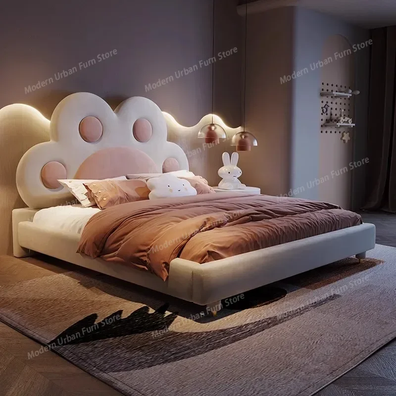 

Кровать-платформа для девочек, белая, кремовая, солнечная, недорогая, комфортная, мягкая, для безопасного сна, мебель для салона, двуспальная кровать
