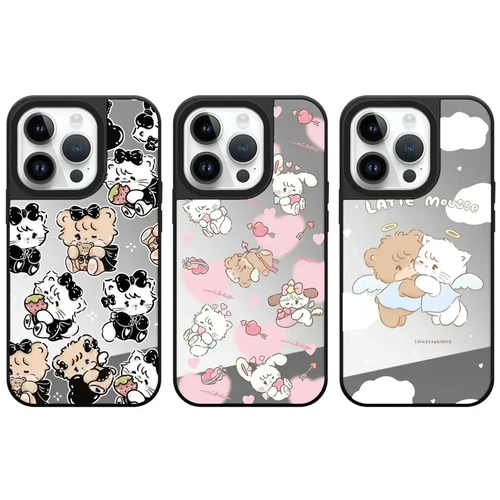 

Cute Bear Angel Mirror Magnetic iPhone 11 12 13 14 15 16 Pro Max Protective Case with MagSafe