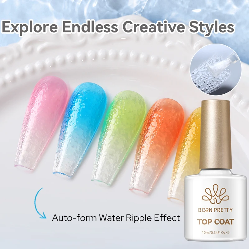 BORN PRETTY No-Wipe Wasserwellen-Topcoat-Gel, selbstformende Wellentextur, kompatibel mit verschiedenen Basislacken, für Maniküre, DIY, Heim- und Salongebrauch