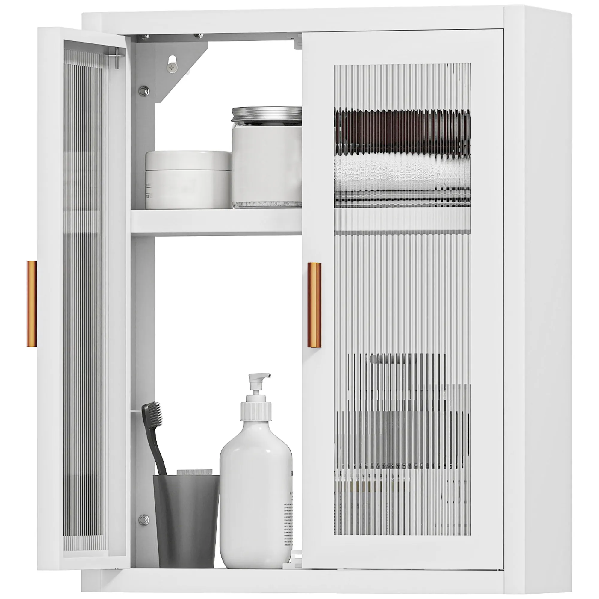 HOMCOM Armoire murale de salle de bain 2 niveaux, meuble de rangement suspendu pour salle de bains avec 2 portes cannelées en ac