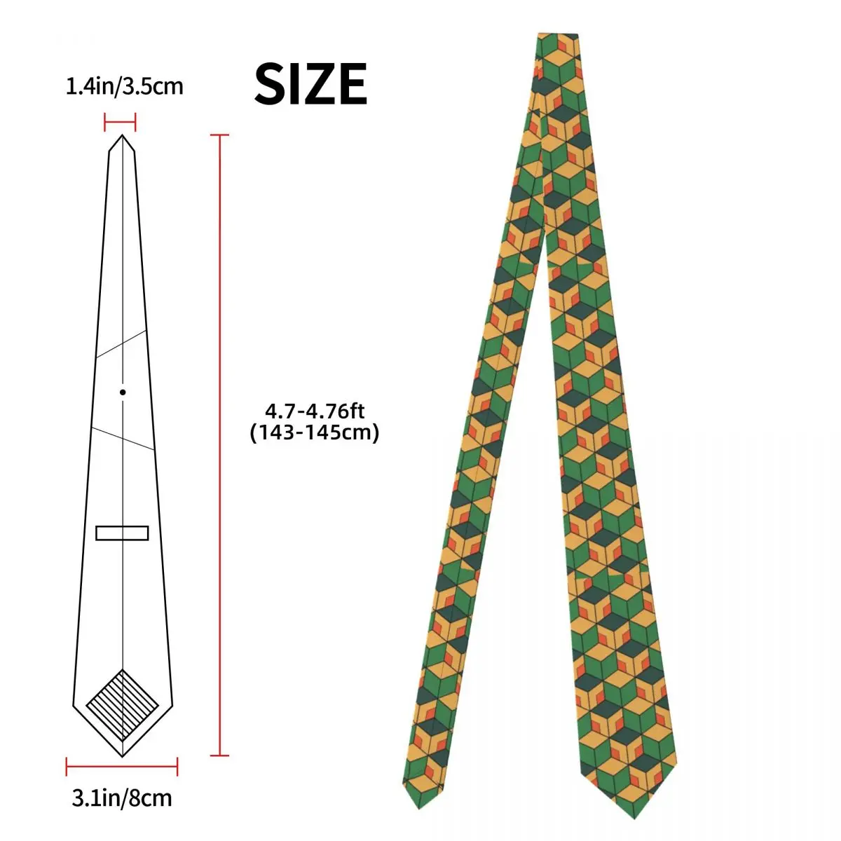 Demon Slayer Anime Gravata de Poliéster para Homens e Mulheres, 8 cm Wide Neck Tie, Men's Cravat, Acessórios de Casamento, Escritório, Moda