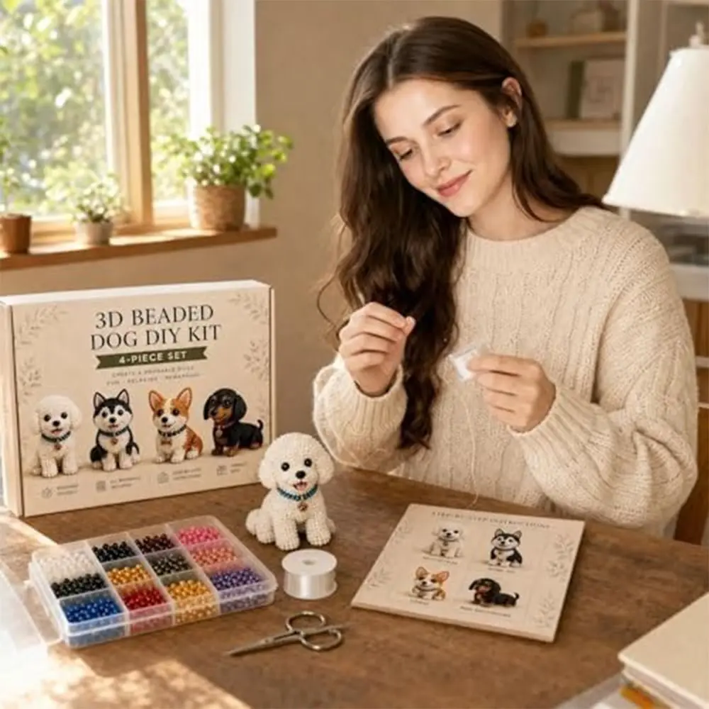 Handmade DIY Animal Bead Embroidery Kit Tiny Mini Beadwork Art Craft Set Educational Colorful 3D Bead Pet Keychain Making Kit