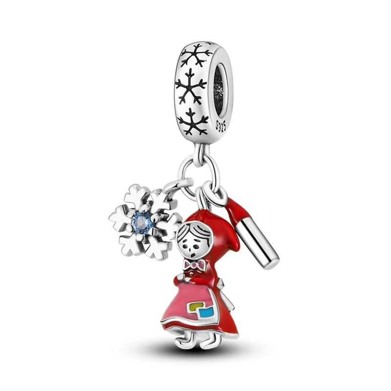 

Charms Silver 925 Winter Snowflake Red Girl Match Pendants Fit Charms Plata 925 Original Bracelet Beads Women Jewellery Making