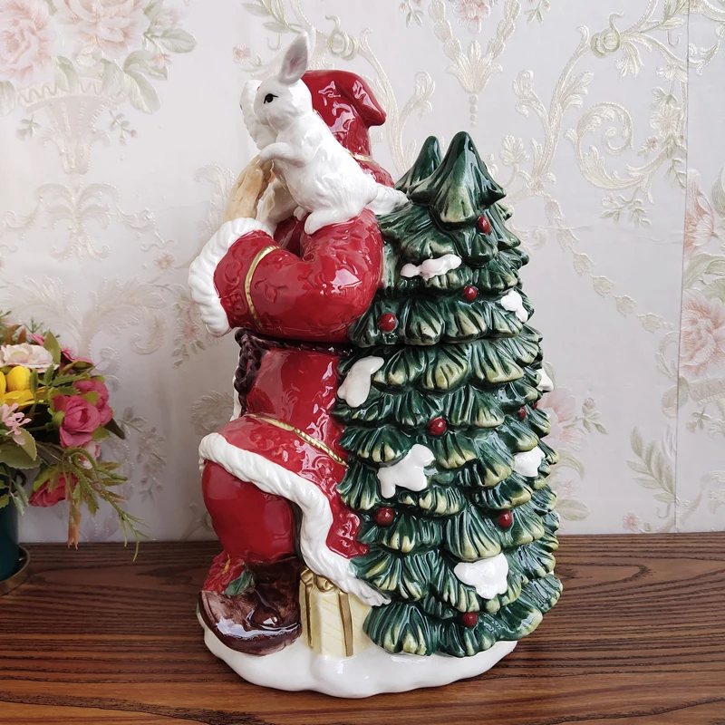 Christmas Ceramic Sculpture Santa Claus Candy Storage Jar, Home Decor, Living Room Dried Fruit Tea Jar, Kitchen Food Container