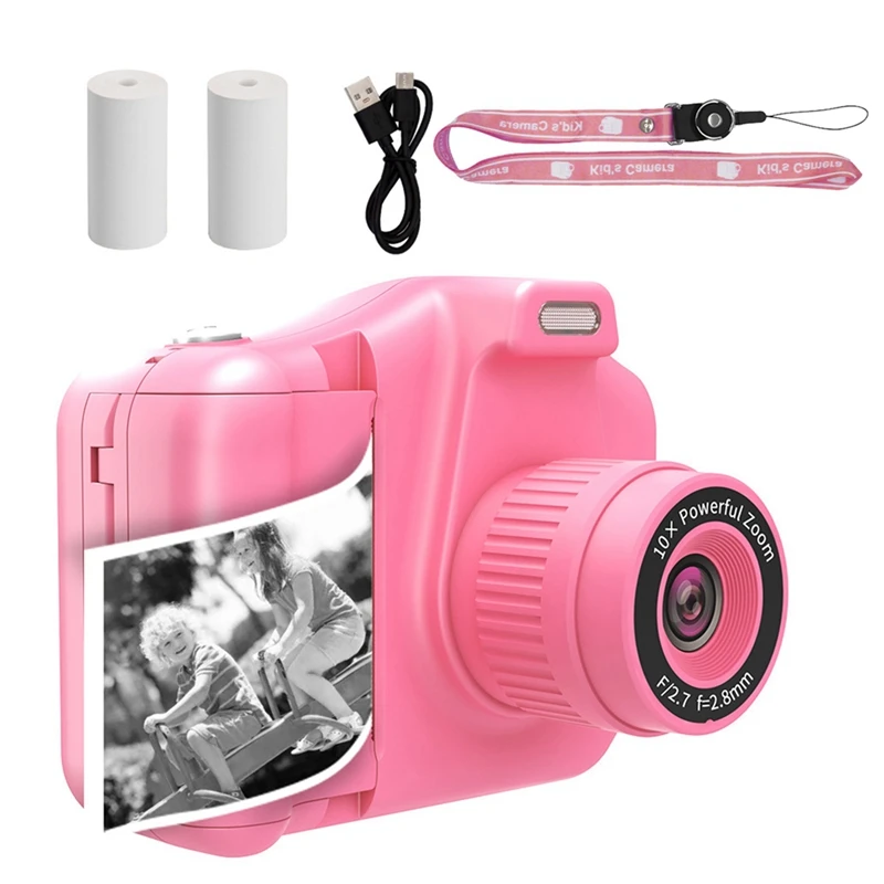 Fotocamera per stampa istantanea per bambini con fotocamera digitale selfie 1080P, regalo di compleanno per ragazzi e ragazze