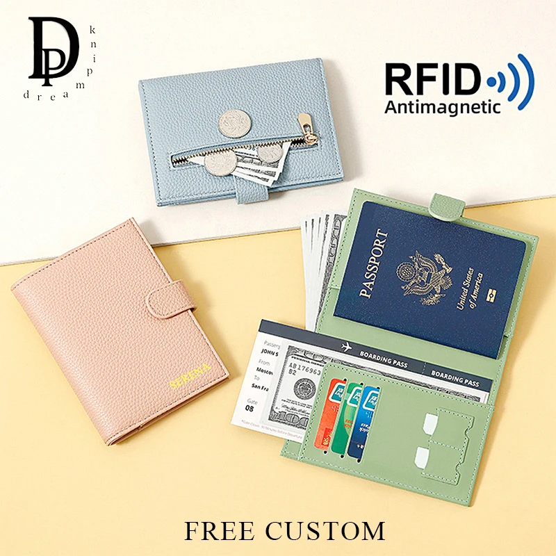 

Роскошный дорожный кошелек для паспорта, многофункциональный держатель для карточек с именем на заказ, RFID-держатель для деловой поездки в аэропорту, персонализированный держатель для паспорта