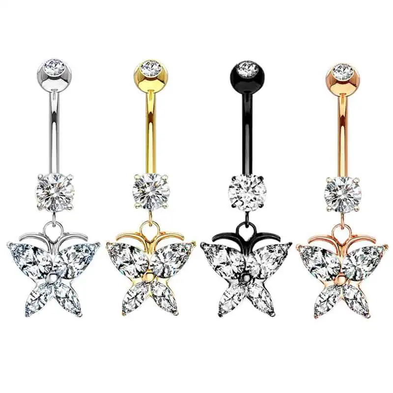 Crystayl Belly Button Rings Women Dangle Surgical Steel Navel Rings Cubic Zirconia Star Moon Piercing Ombligo Oreja Jewelry