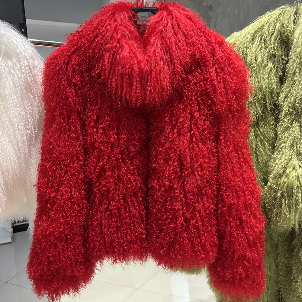 YOLOAgain More Colors High Collar Real Mongolia Sheep Fur Jacket Women 2025 Winter Warm Overcoat