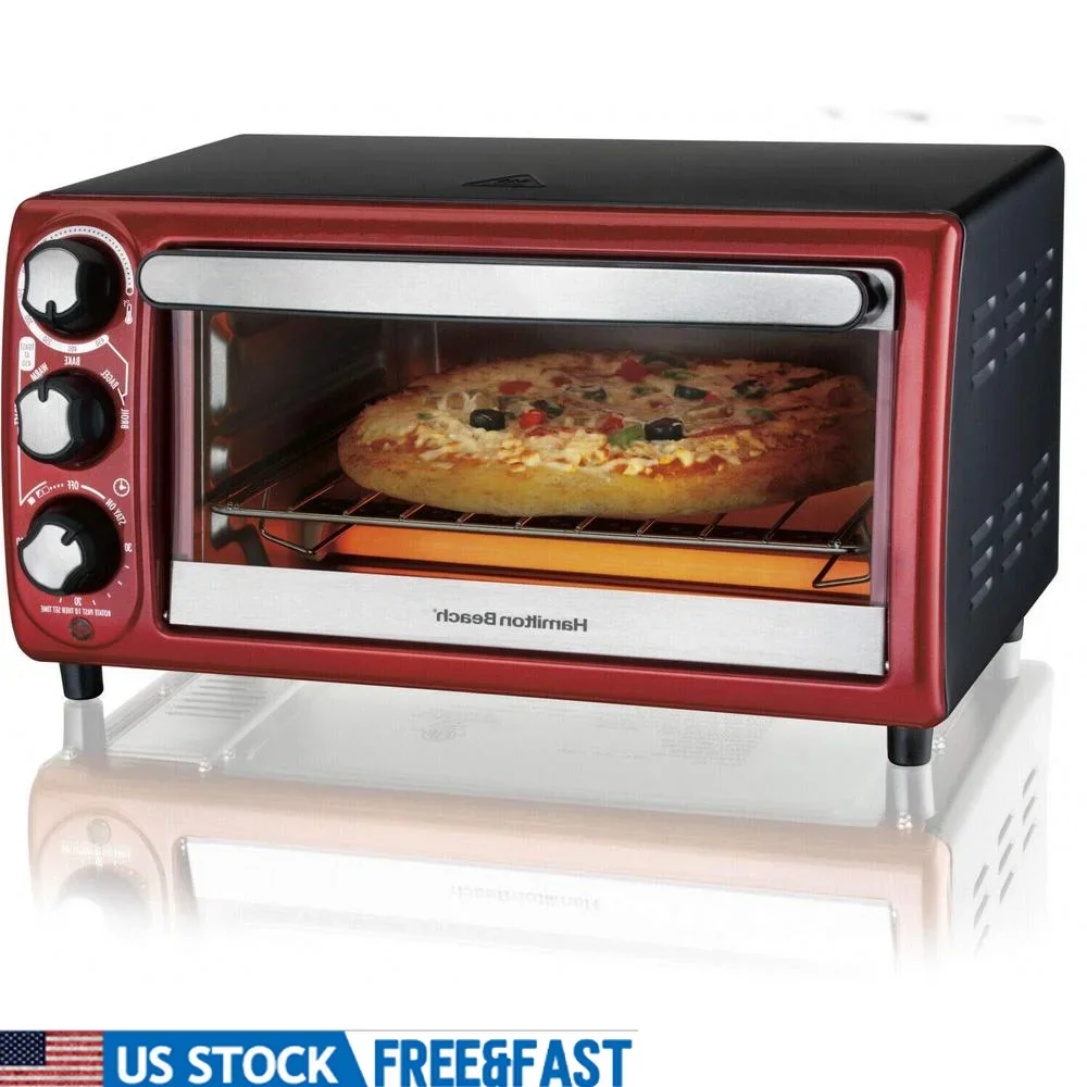 

4-Slice Toaster Oven Electric with Removable Crumb Tray Multiple Rack Positions Kitchen Appliance High Wattage Metal Design